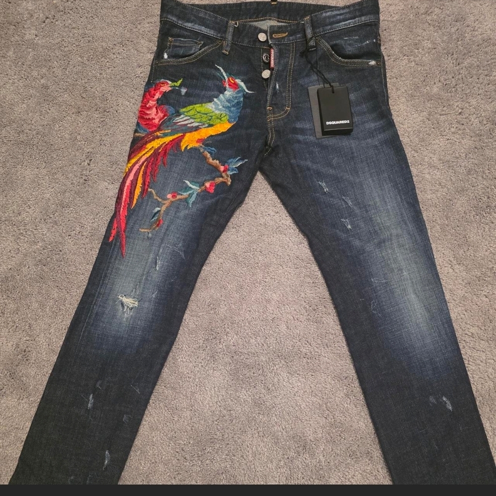Embroidered Phoenix Dark Wash Jeans
